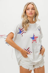 Off White USA American Flag Sequin Star Fringe Top, Tops, $ 45.00, A Moment Of Now™